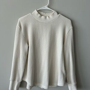 Madewell Cream Cowl Neck Sweater with Ribbed Texture
